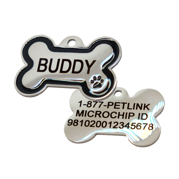 Personalized Stainless Steel Bone with Enamel Paw Collar Tags