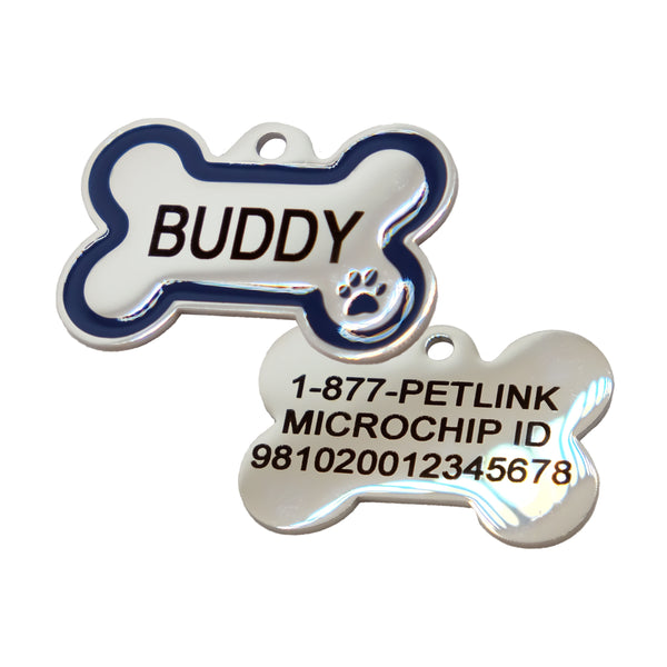 Personalized Stainless Steel Bone with Enamel Paw Collar Tags