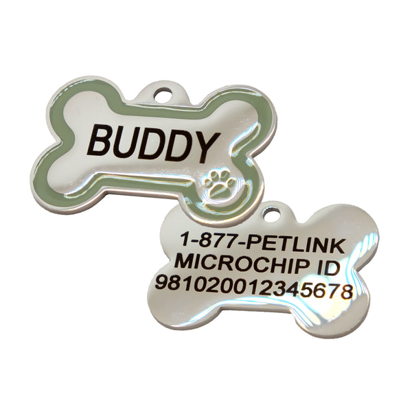 Personalized Stainless Steel Bone with Enamel Paw Collar Tags