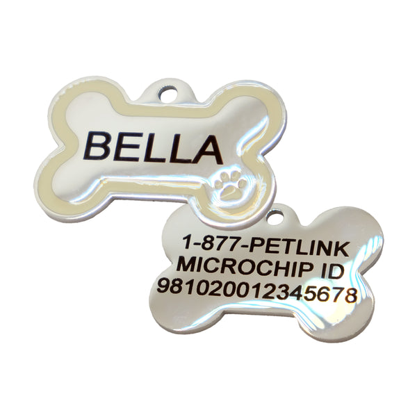 Personalized Stainless Steel Bone with Enamel Paw Collar Tags