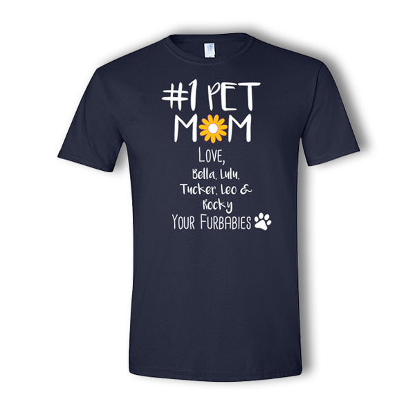 Personalized #1 Pet Mom 5 Pet T-Shirt