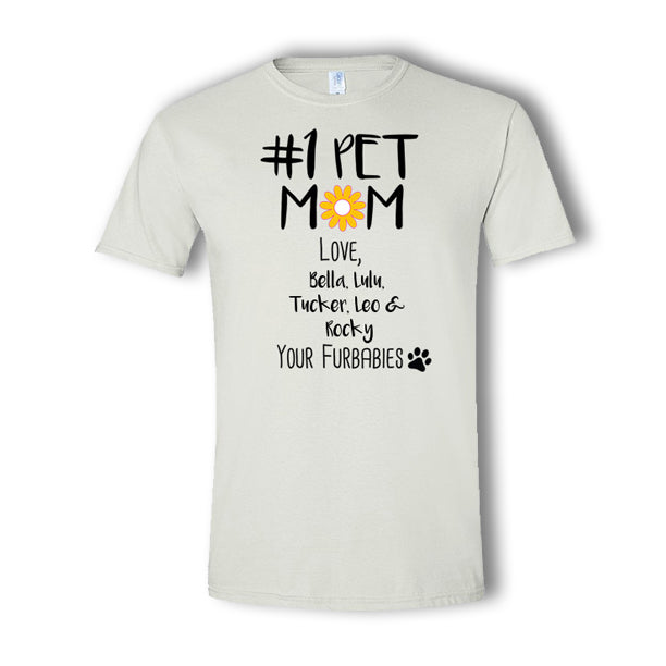 Personalized #1 Pet Mom 5 Pet T-Shirt